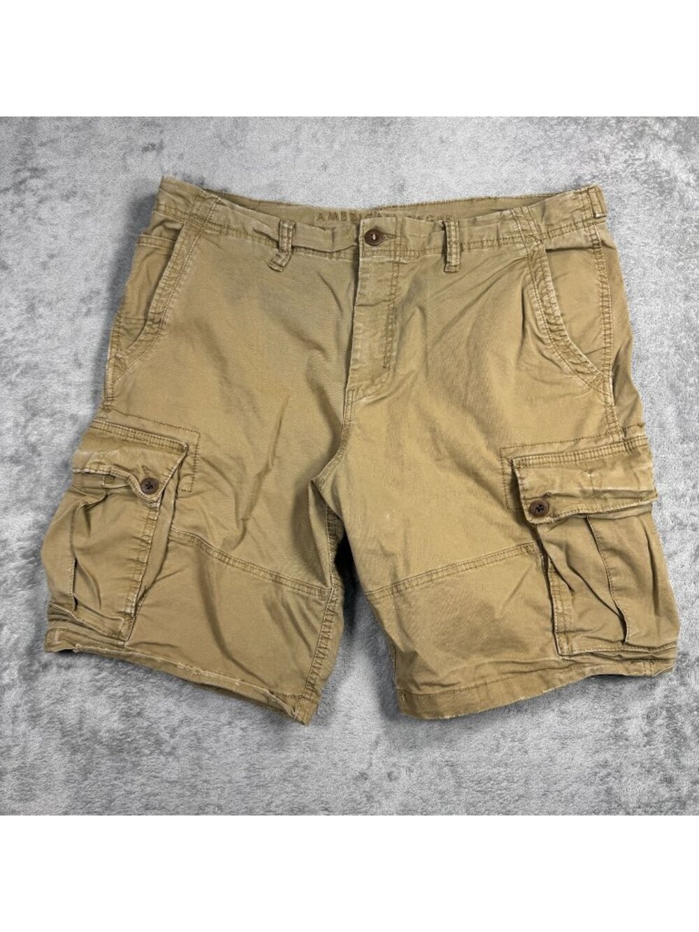 Y2K 2000s Distressed American Eagle Flex Baggy Tan Cargo Shorts Mens 38 Grunge